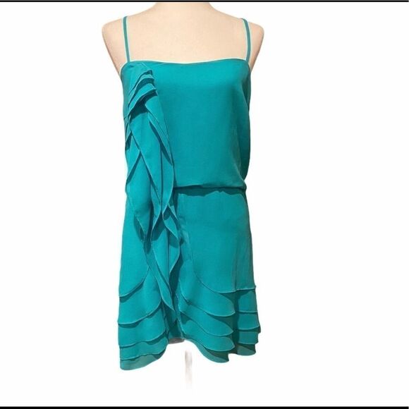 Greylin Teal Ruffled Spaghetti Strap Dress Sz Med - Picture 1 of 12